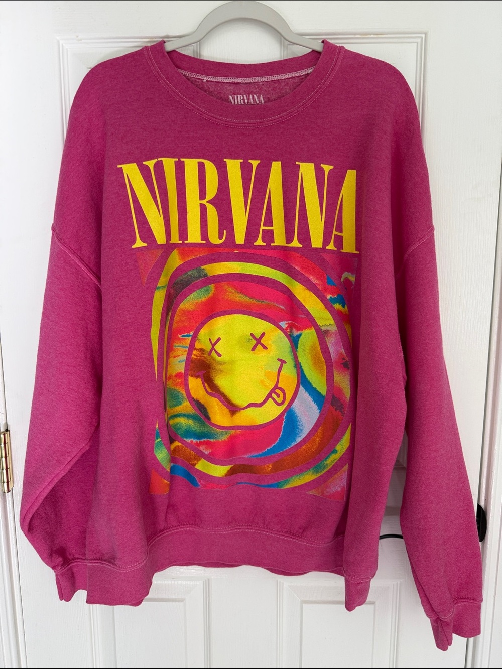 SALE🥰NIRVANA Magenta Crewneck with Yellow Psychedelic Smiley